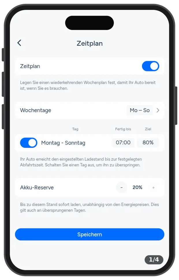 Ladestand und Abfahrtszeitpunkt in der App einstellen